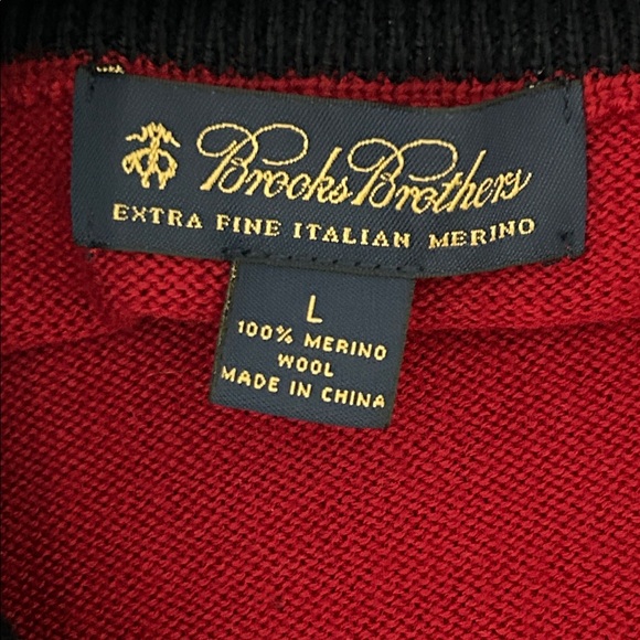 Brooks Brothers Red Gray Argyle 1/4 Zip Merino Wool Pullover Preppy Sweater - Picture 2 of 4